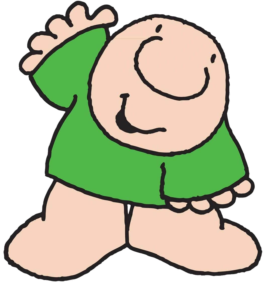 a cartoon human named ziggy in a green t-shirt and waving their hand