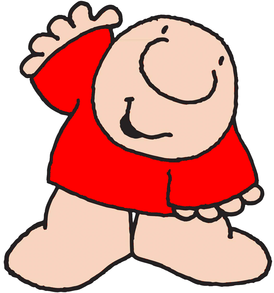 a cartoon human named ziggy in a red t-shirt and waving their hand